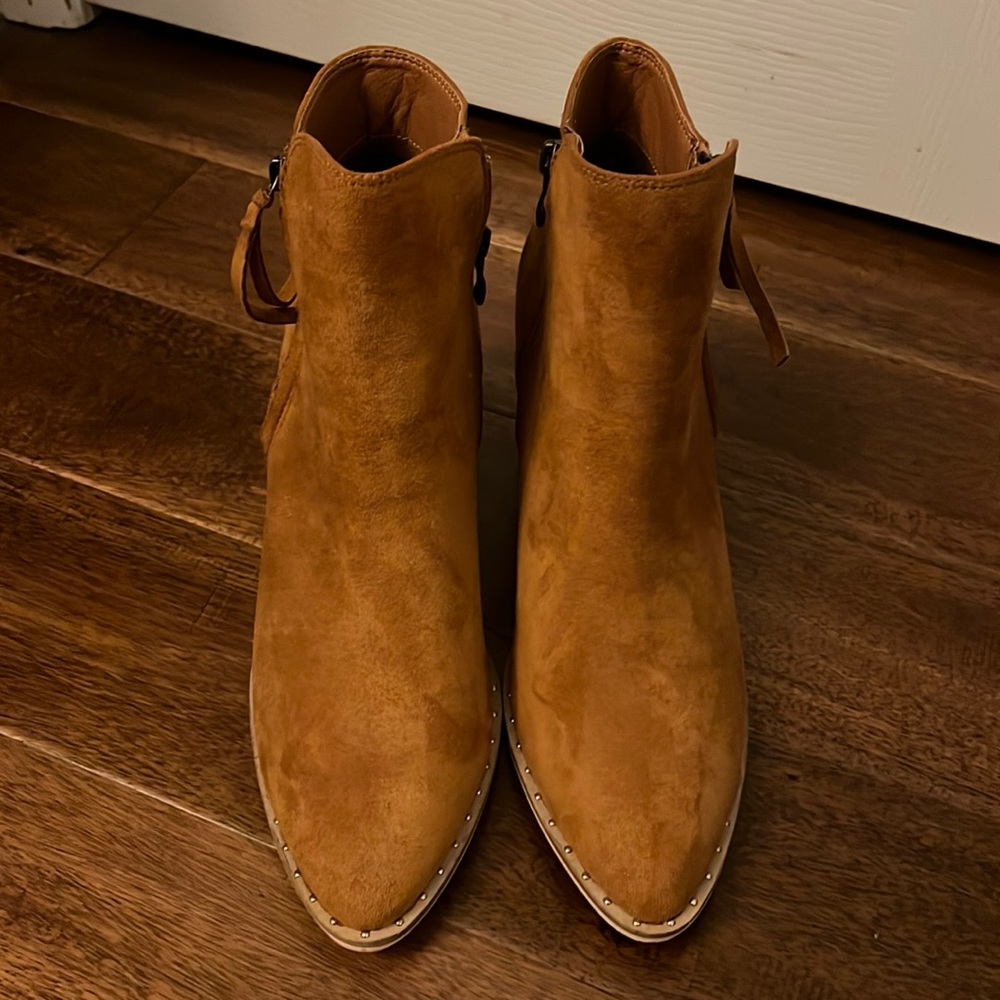 Mustard suede booties